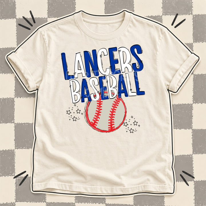 Lancers Royal Blue White Team Go Baseball Mascots DTF transfer mockup