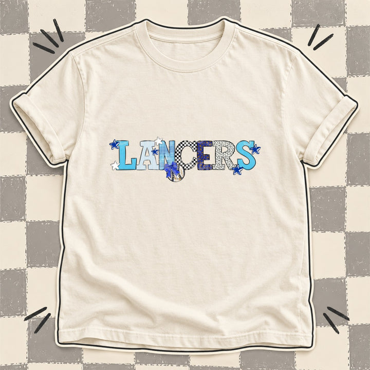 Lancers Royal Blue White Mixed Doodle Baseball Mascots – Mascot Colors DTF transfer mockup