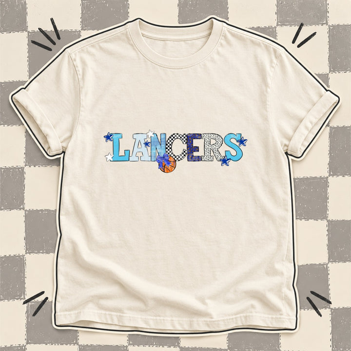Lancers Royal Blue White Mixed Doodle Basketball Mascots – Mascot Colors DTF transfer mockup