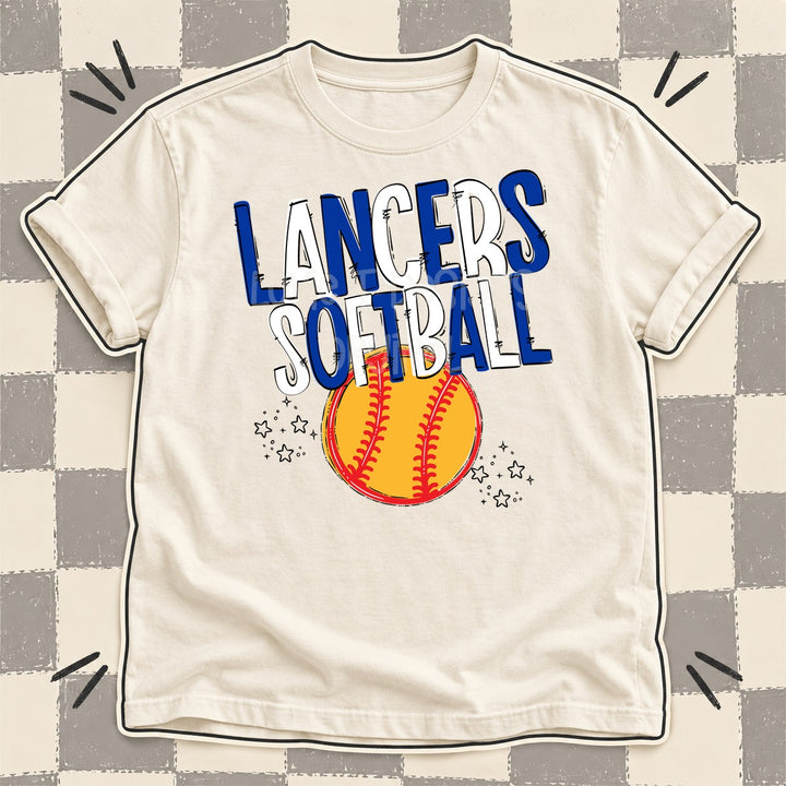 Lancers Royal Blue White Team Go Softball Mascots DTF transfer mockup