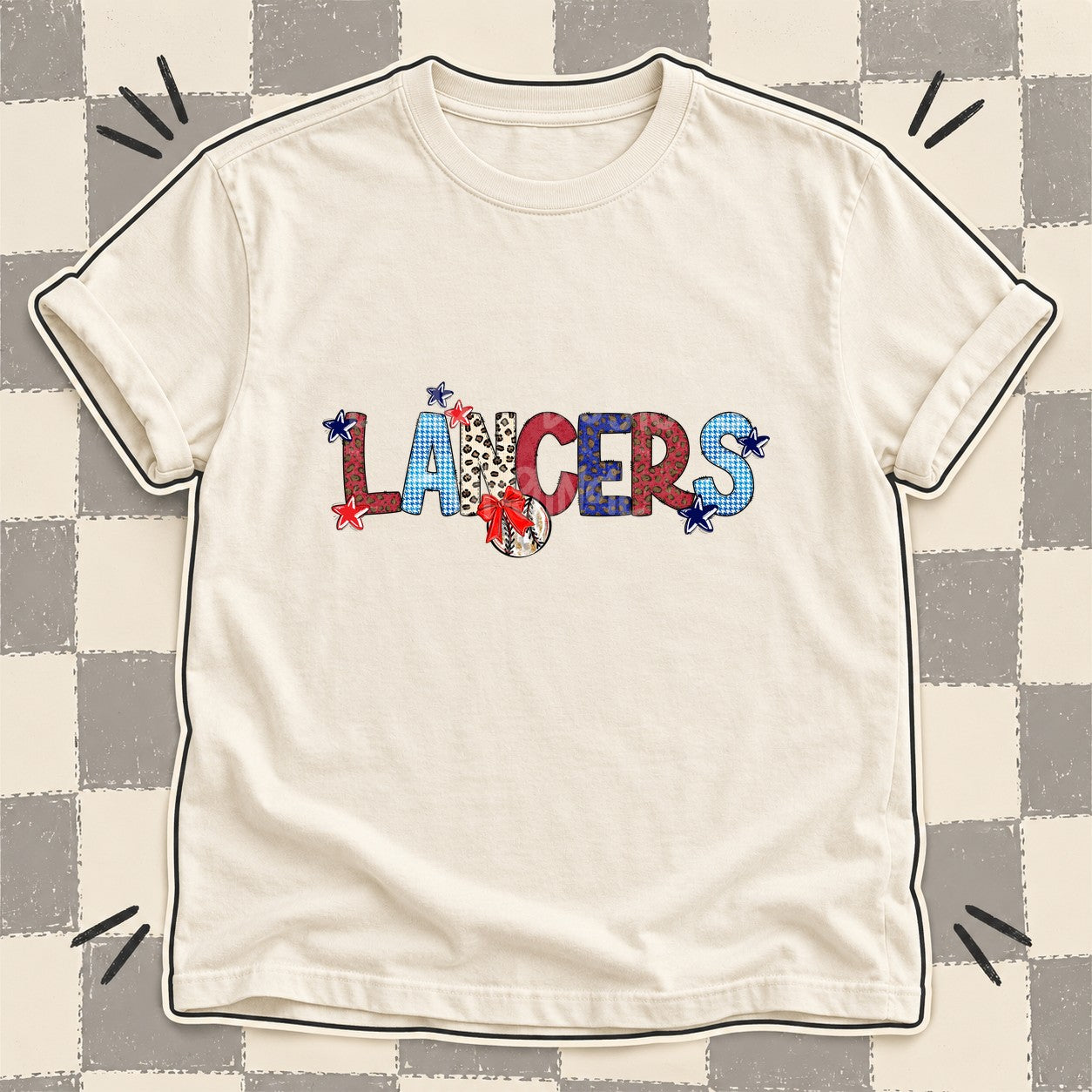 Mixed Doodle Baseball Mascots – Leopard Red Navy Lancers design