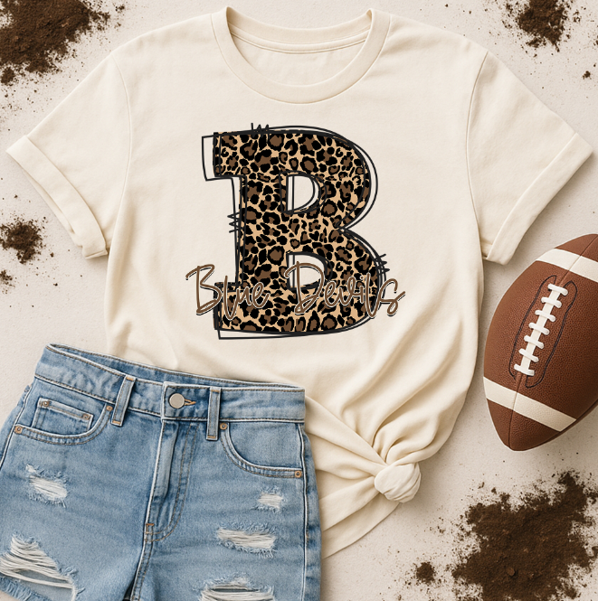 Leopard Doodle B Blue Devils DTF transfer design – image 1