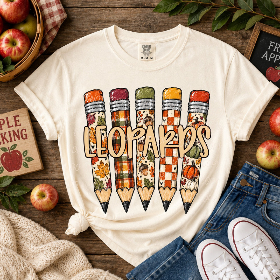 Fall Pencil Mascots Leopards DTF transfer mockup