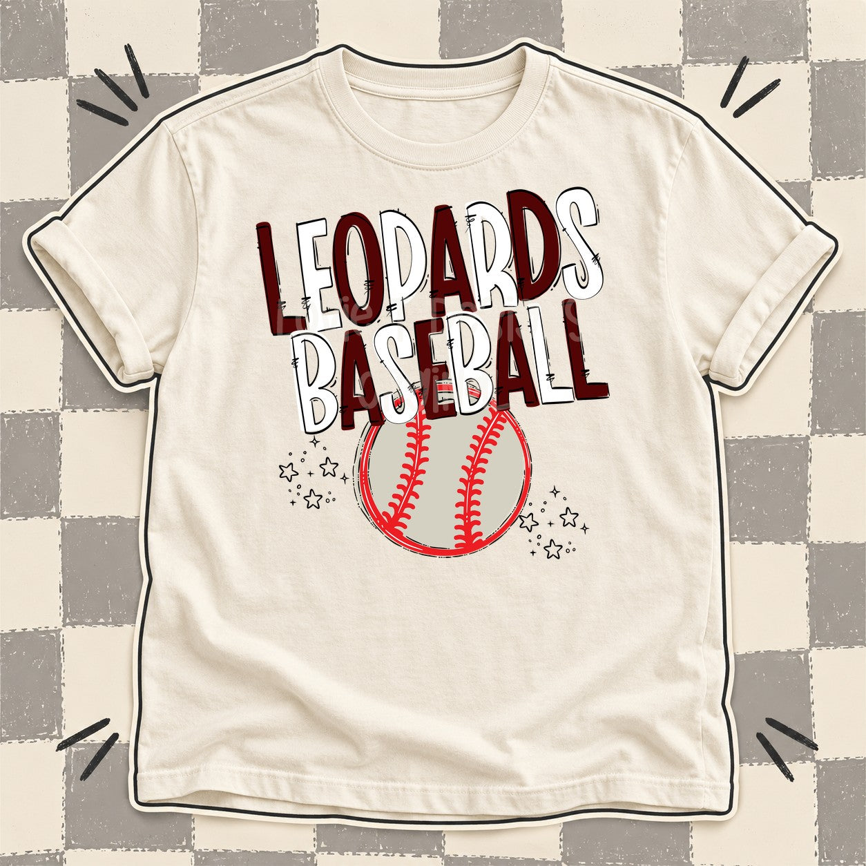 Team Go Baseball Mascots Leopards Maroon White design