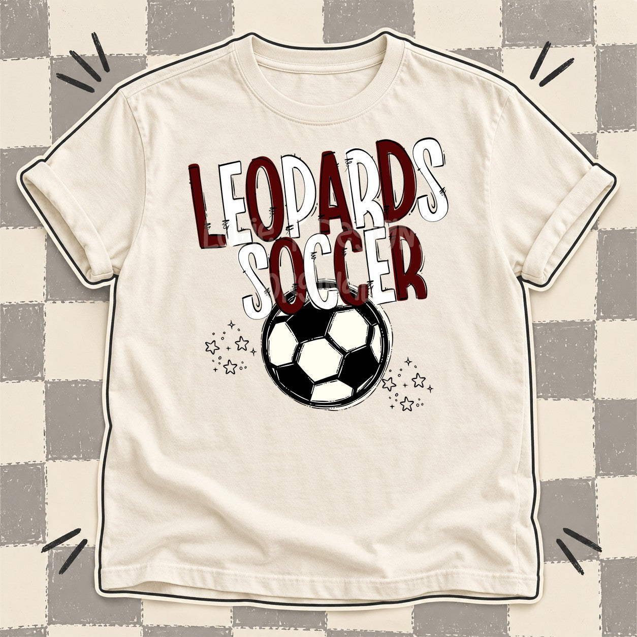 Team Go Soccer Mascots Leopards Maroon White design