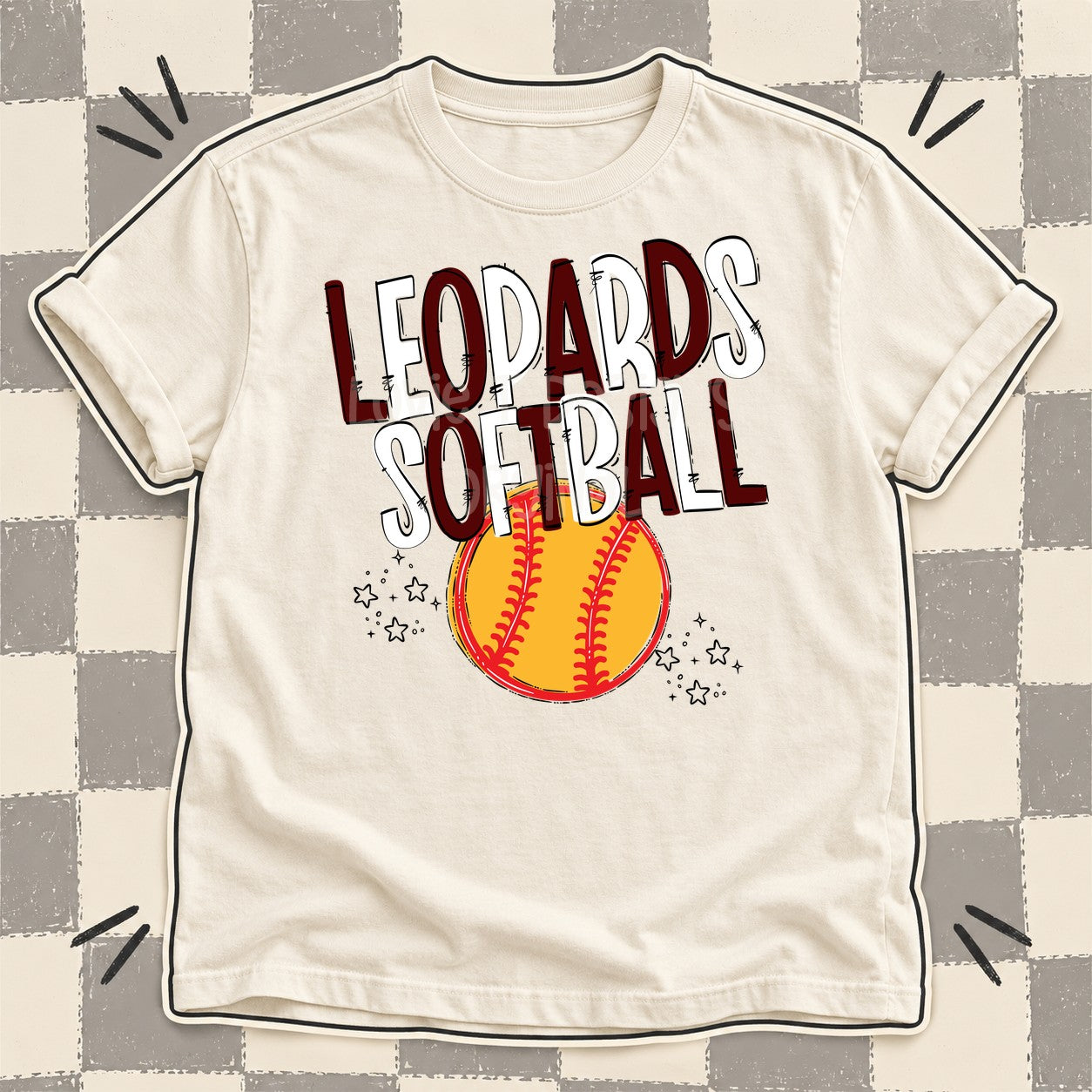 Team Go Softball Mascots Leopards Maroon White design