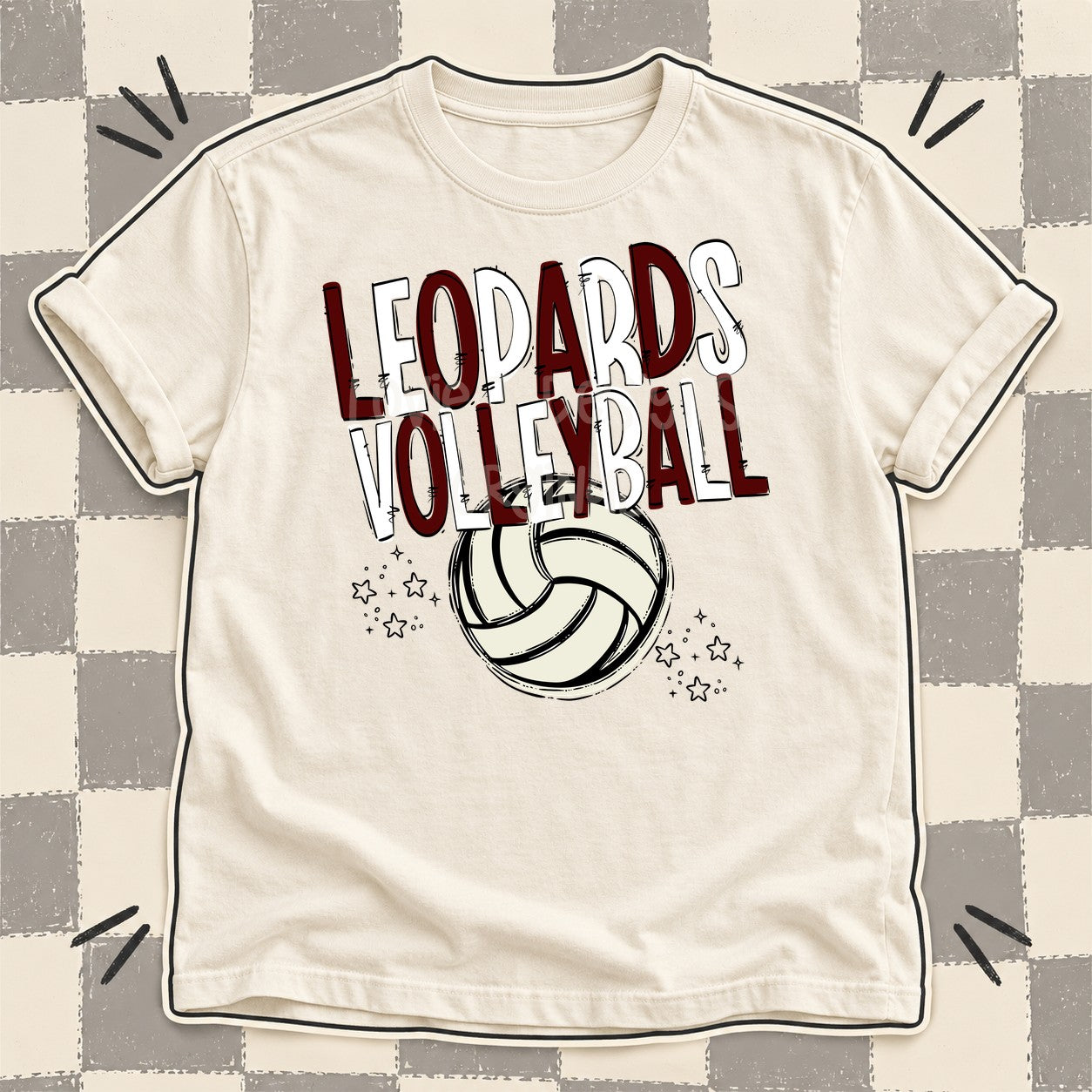 Team Go Volleyball Mascots Leopards Maroon White design