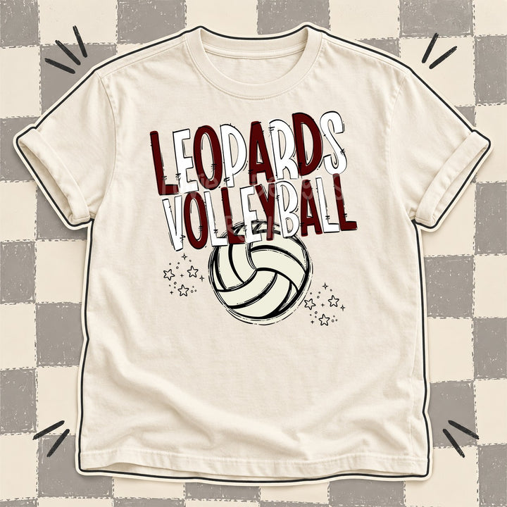 Leopards Maroon White Team Go Volleyball Mascots DTF transfer mockup