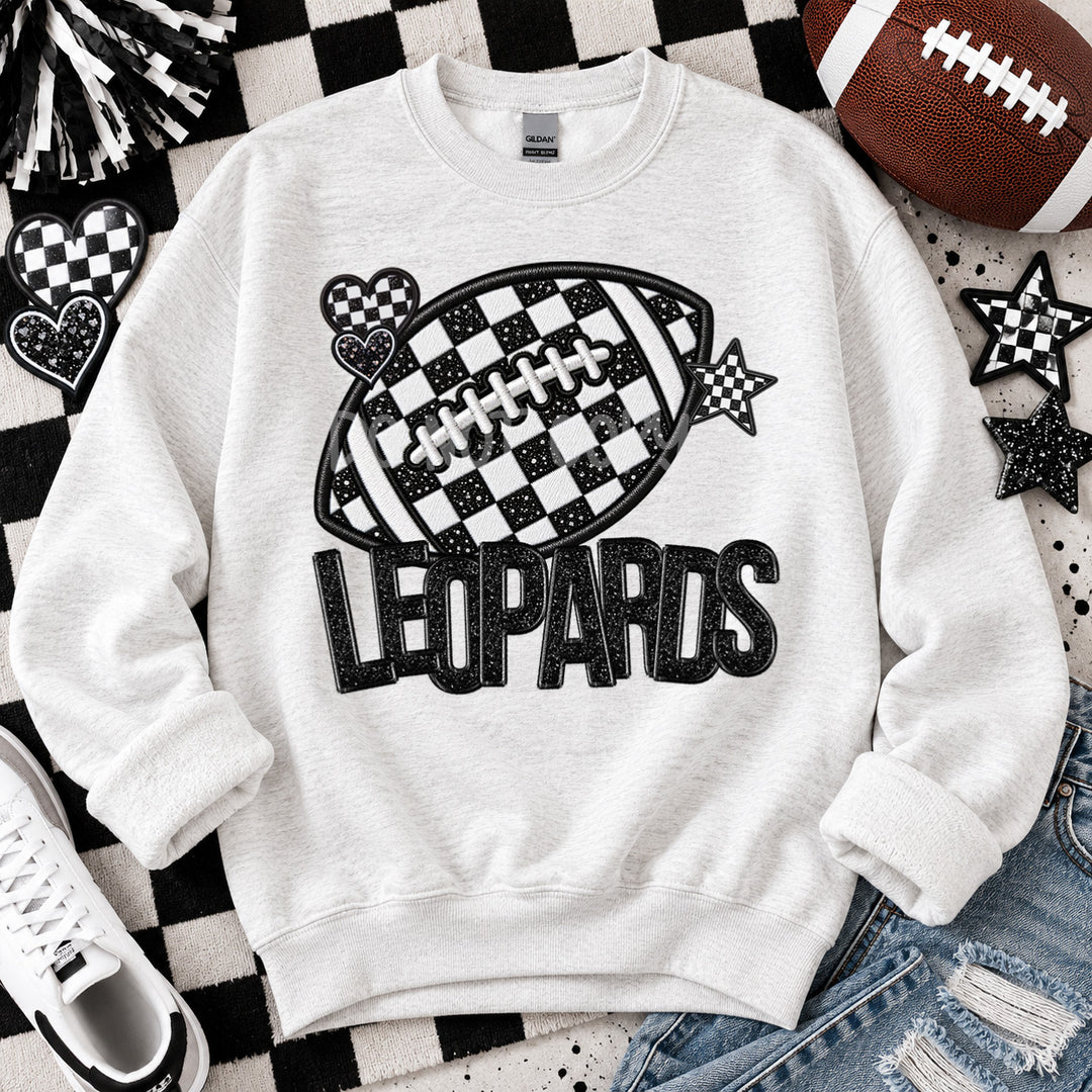 Leopards Checkered Football Faux Embroidery mascot DTF transfer