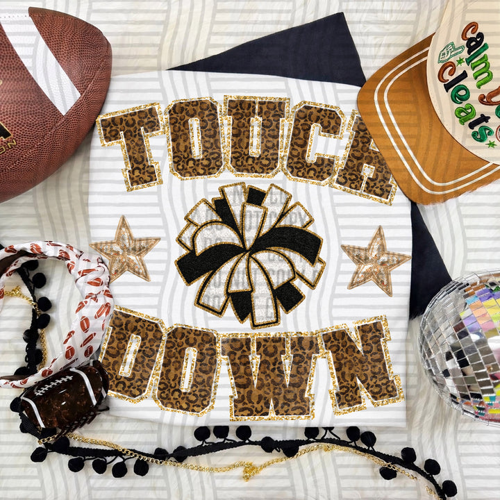 Leopard Touchdown Faux Chenille Cheer DTF transfer
