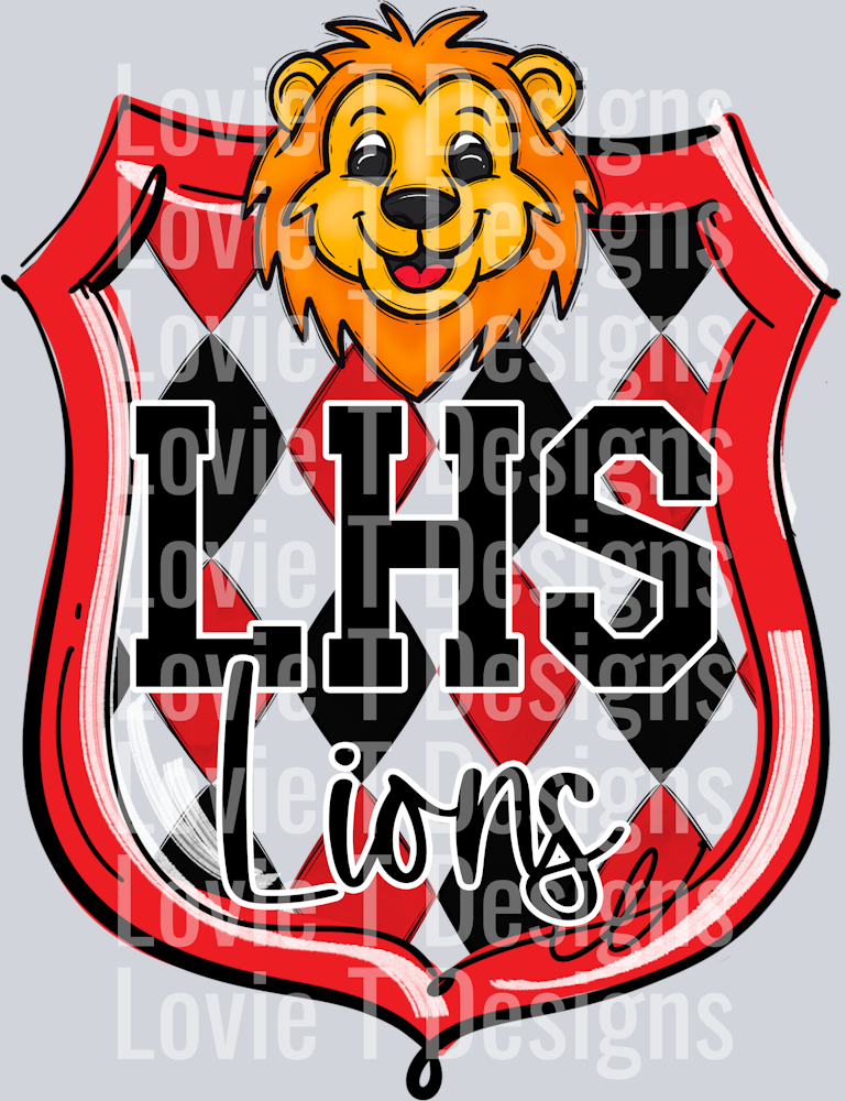 LHS CUTE LION RED SCHOOL CREST MASCOTS MASTER
