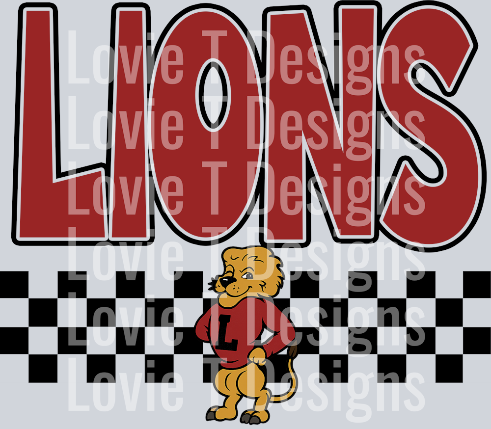 LIONS RED AND BLACK SIMPLE CHECKER MASCOT