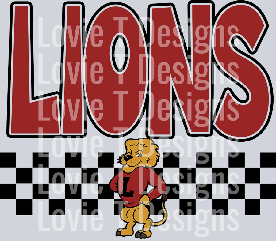 LIONS RED AND BLACK SIMPLE CHECKER MASCOT