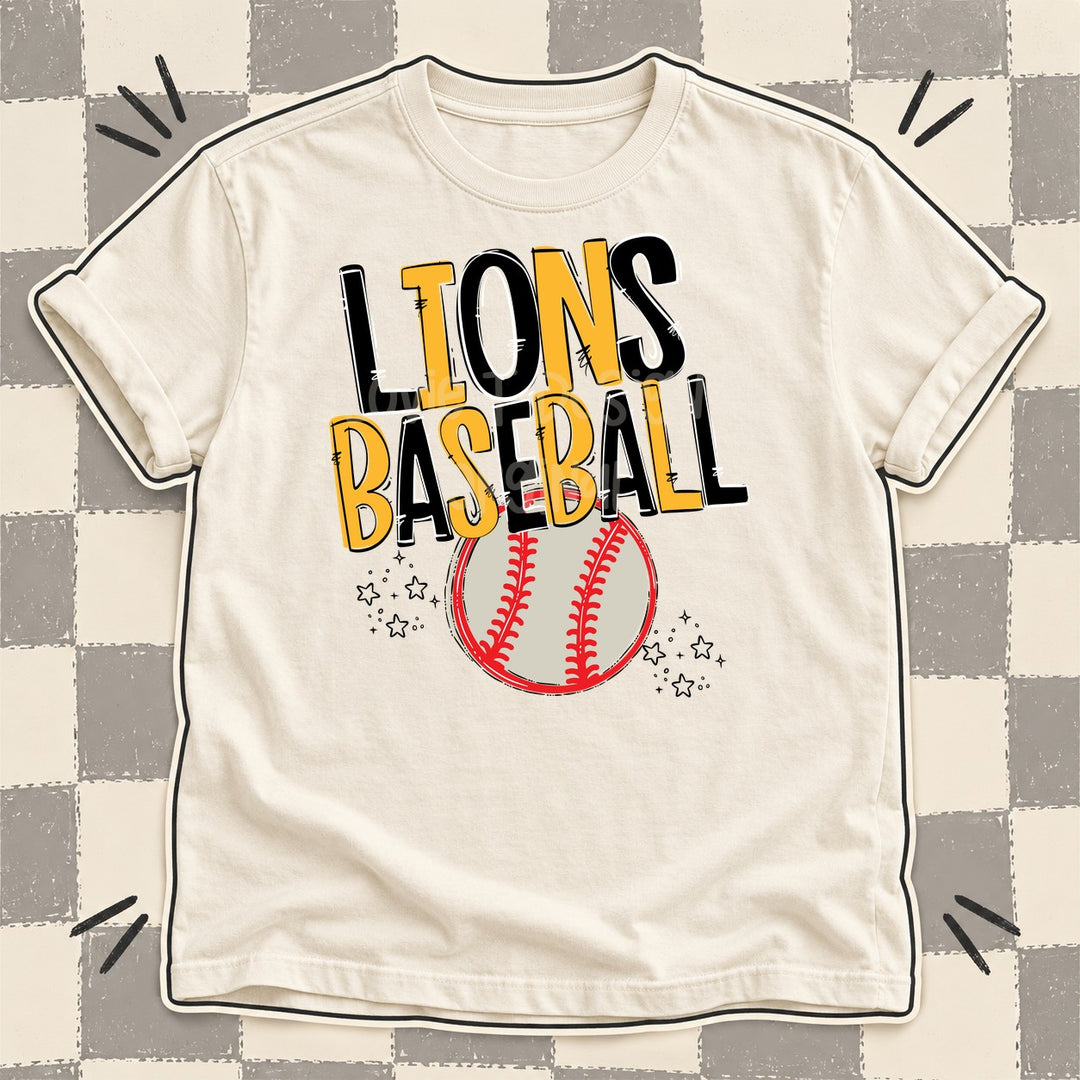 Lions Black Yellow Gold Team Go Baseball Mascots DTF transfer mockup