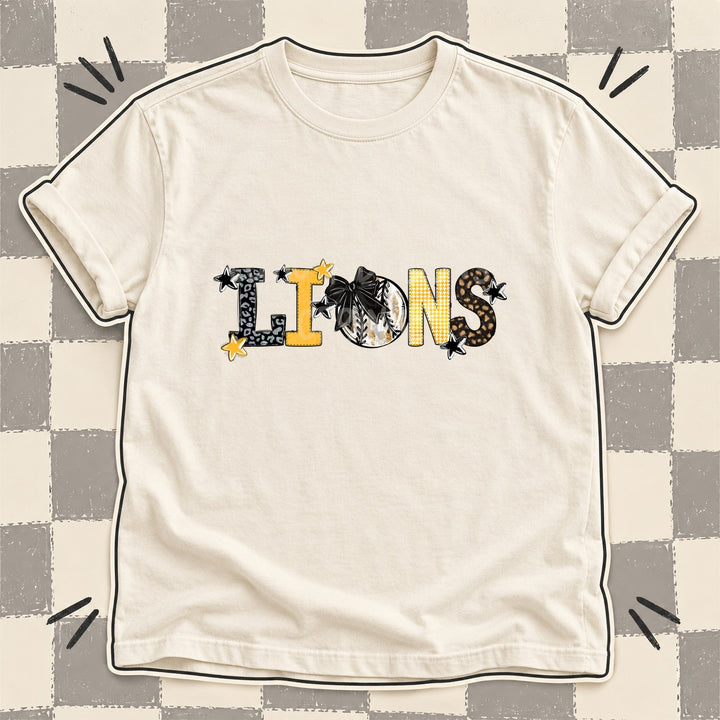 Lions Black Yellow Gold Mixed Doodle Baseball Mascots – Mascot Colors DTF transfer mockup