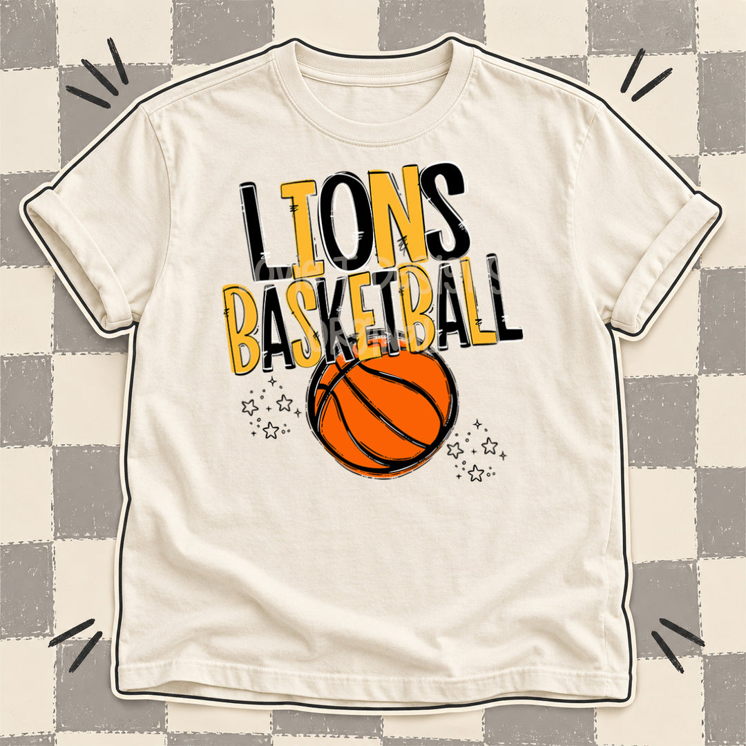 Lions Black Yellow Gold Team Go Basketball Mascots DTF transfer