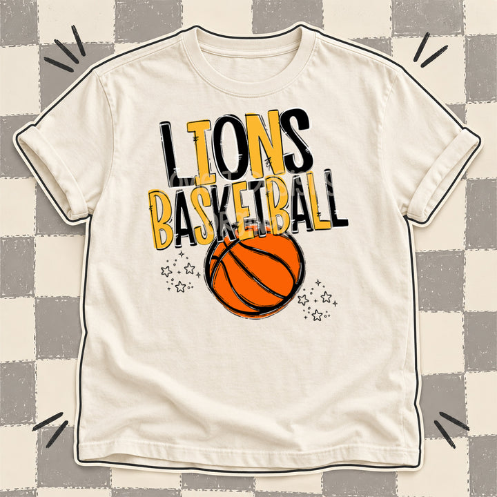Lions Black Yellow Gold Team Go Basketball Mascots DTF transfer