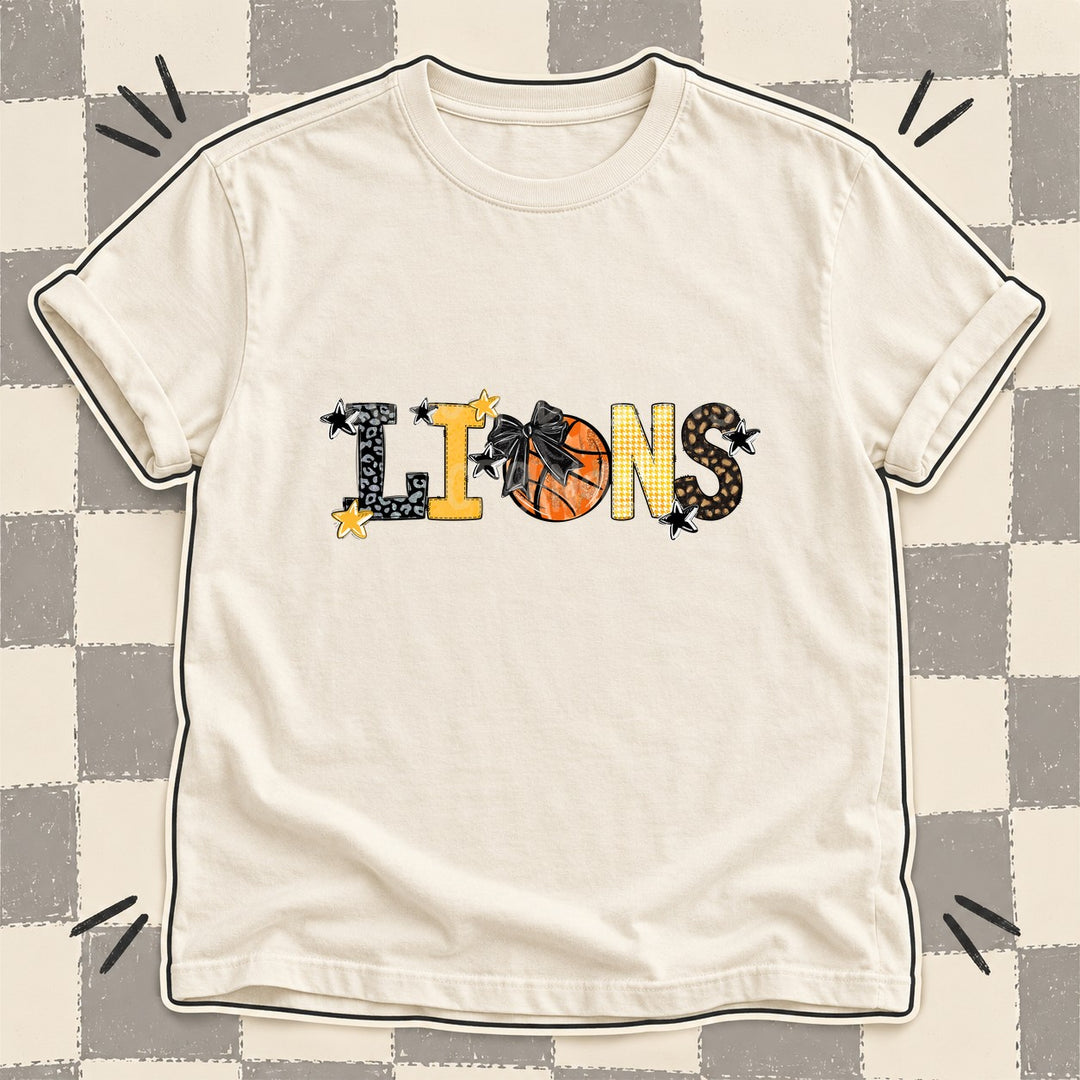 Lions Black Yellow Gold Mixed Doodle Basketball Mascots – Mascot Colors DTF transfer mockup