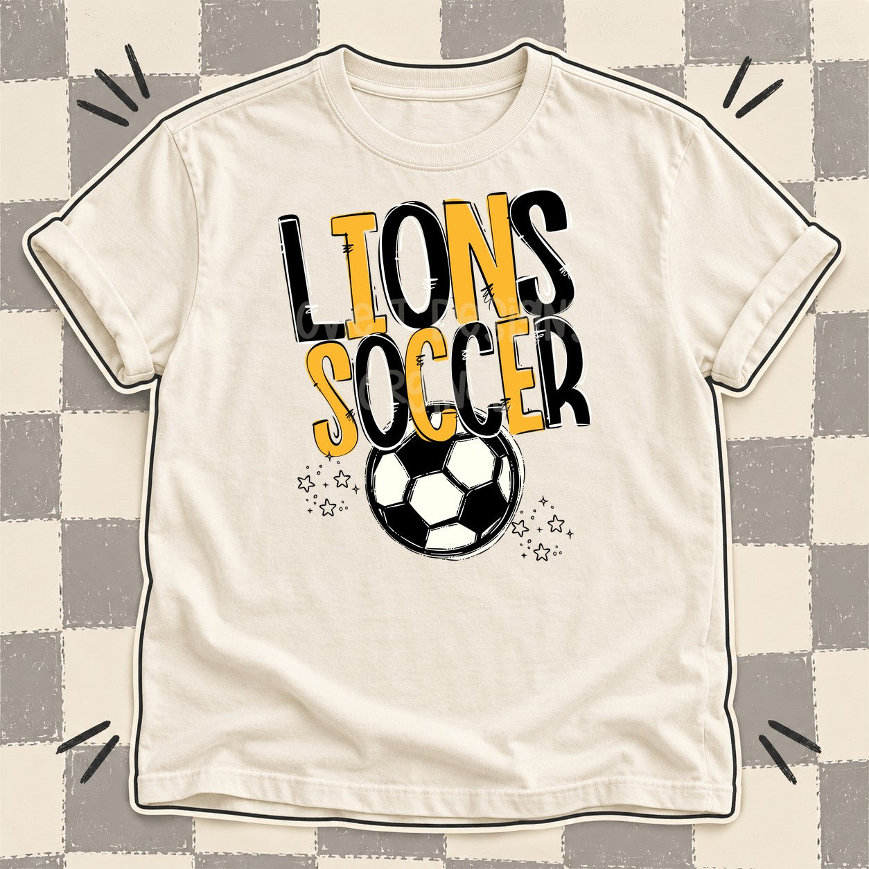 Team Go Soccer Mascots Lions Black Yellow Gold design