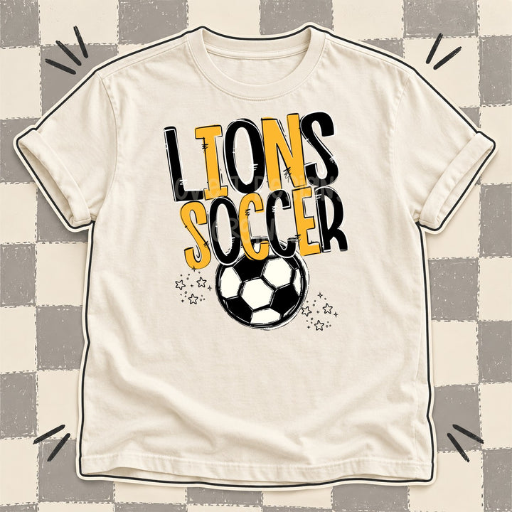 Lions Black Yellow Gold Team Go Soccer Mascots DTF transfer mockup