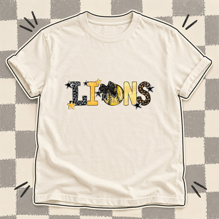 Lions Black Yellow Gold Mixed Doodle Softball Mascots – Mascot Colors DTF transfer mockup