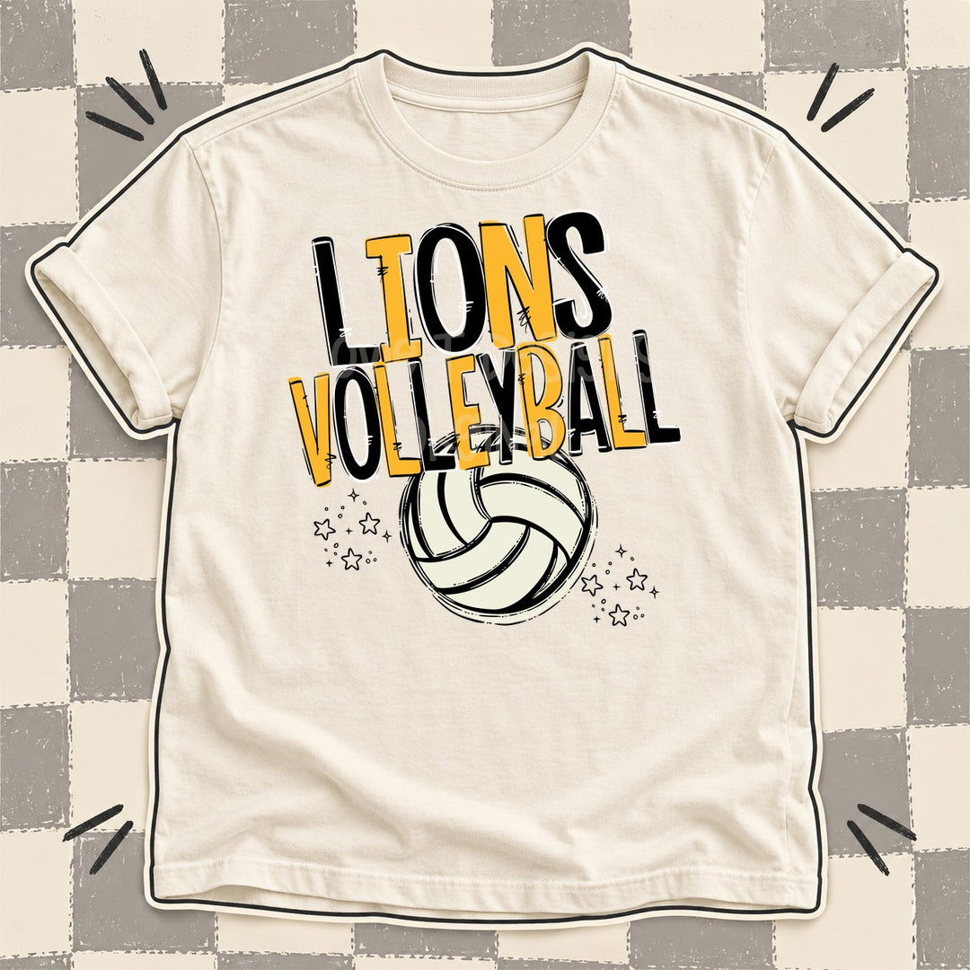 Lions Black Yellow Gold Team Go Volleyball Mascots DTF transfer mockup