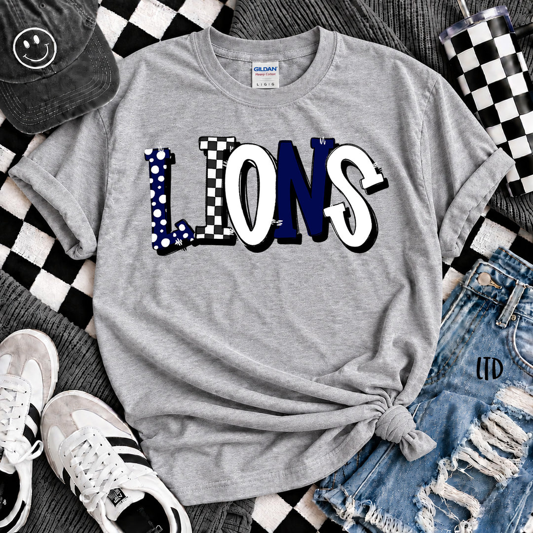 Lions Navy White Dot Dot Check Mix Mascots DTF transfer mockup