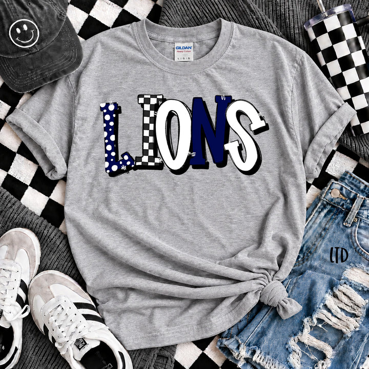 Lions Navy White Dot Dot Check Mix Mascots DTF transfer mockup