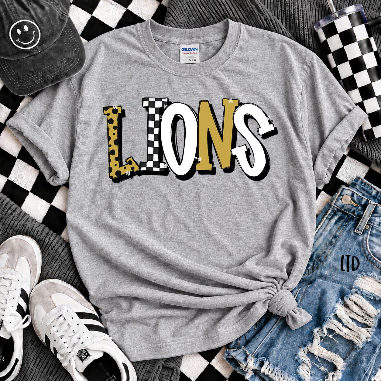 Dot Dot Check Mix Mascots Lions Vegas Gold Black design