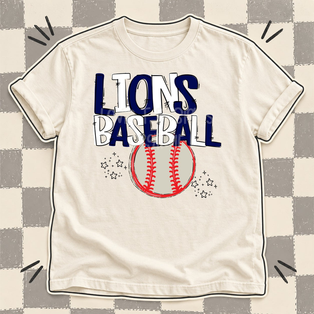 Lions Navy White Team Go Baseball Mascots DTF transfer mockup