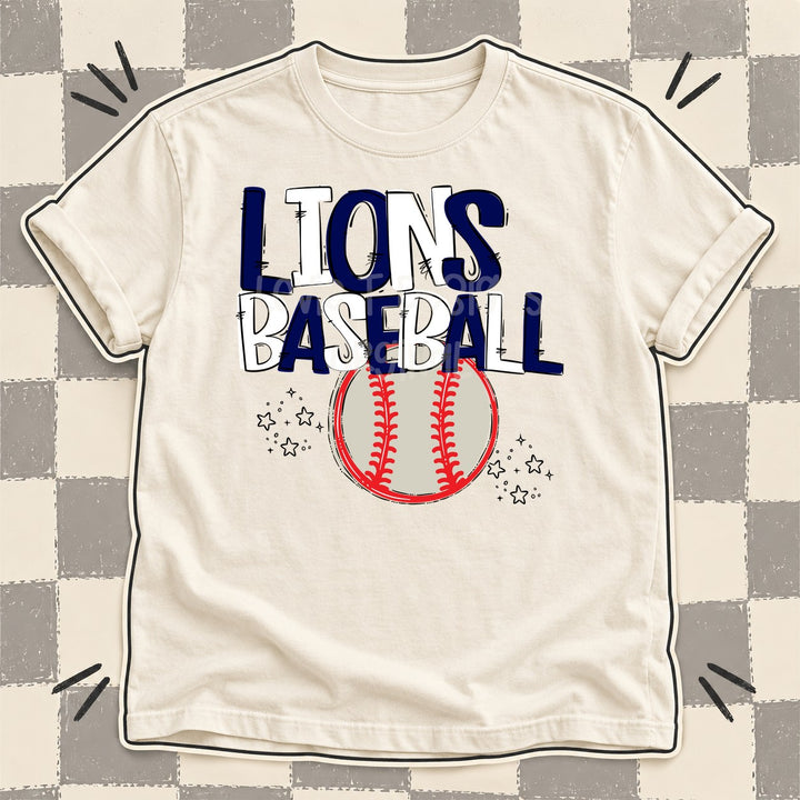 Lions Navy White Team Go Baseball Mascots DTF transfer mockup