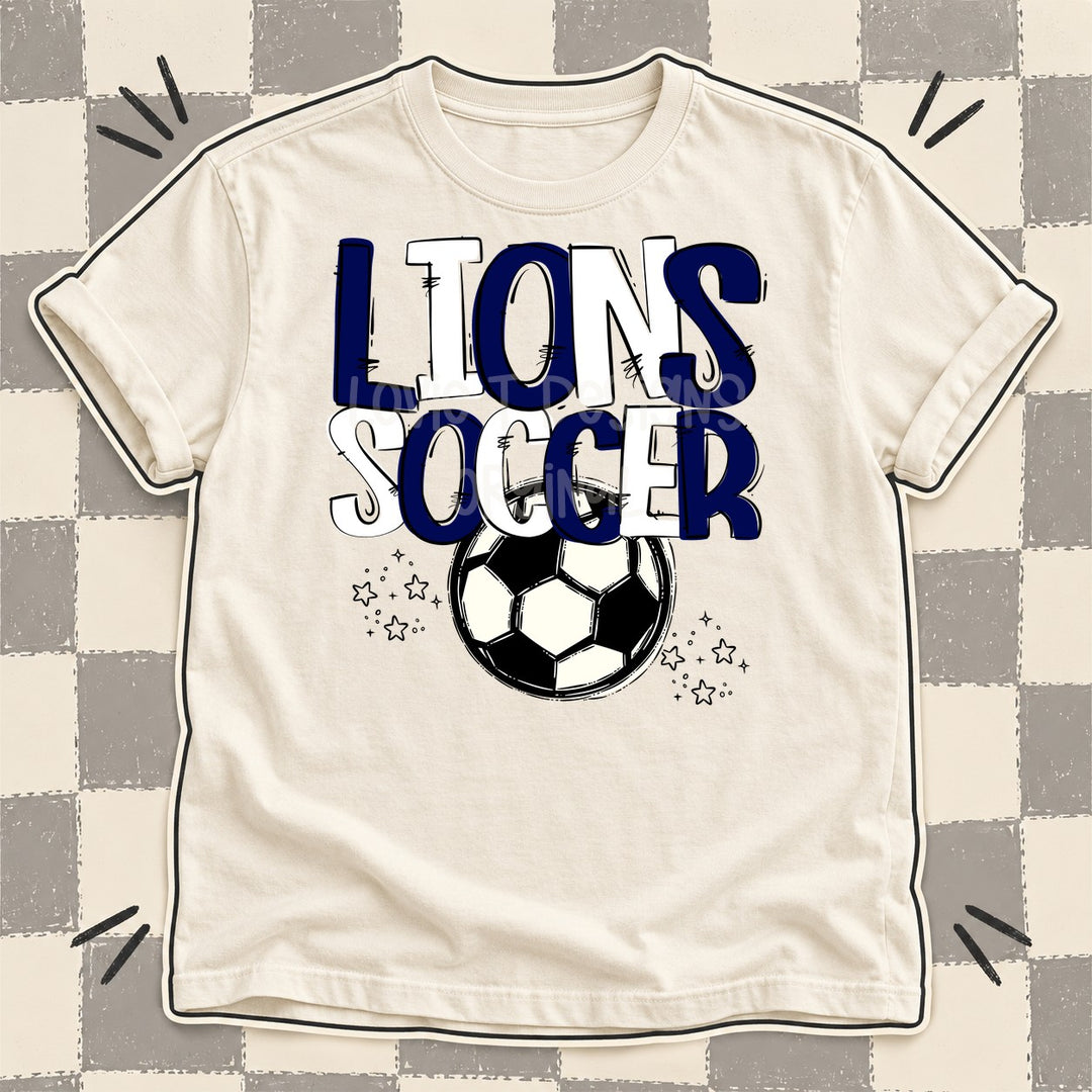 Lions Navy White Team Go Soccer Mascots DTF transfer mockup