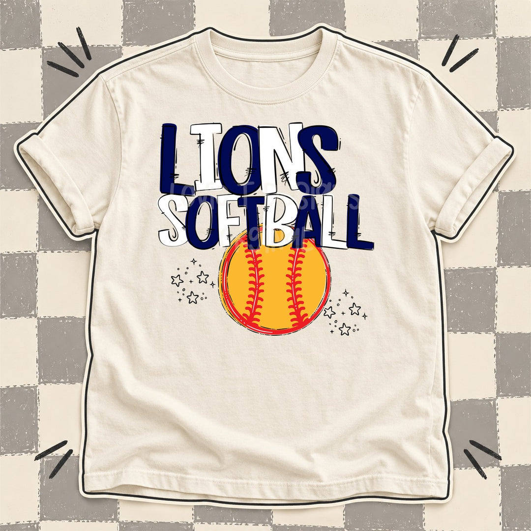 Lions Navy White Team Go Softball Mascots DTF transfer mockup
