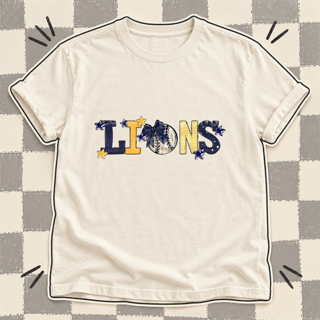 Lions Navy Yellow Gold Mixed Doodle Baseball Mascots – Mascot Colors DTF transfer mockup