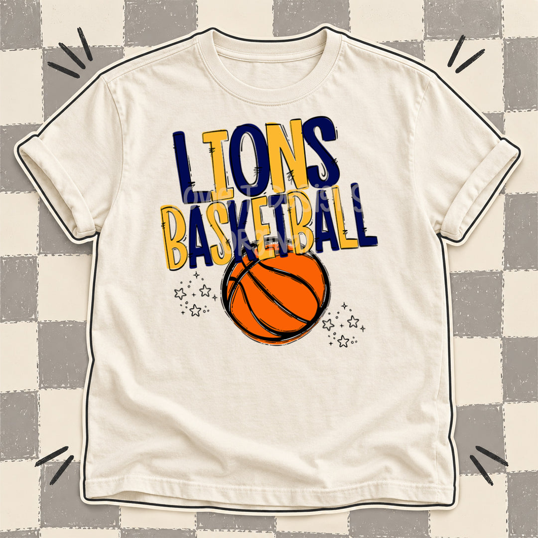 Lions Navy Yellow Gold Team Go Basketball Mascots DTF transfer