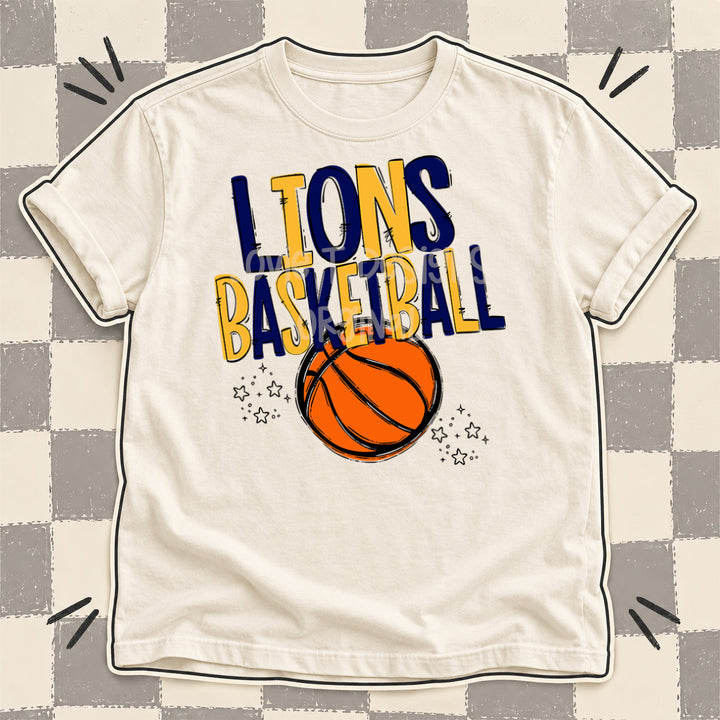 Lions Navy Yellow Gold Team Go Basketball Mascots DTF transfer