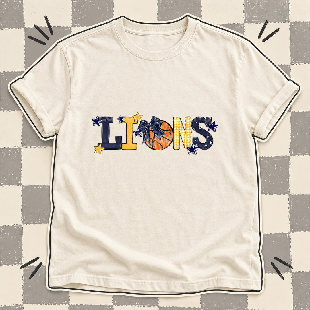 Lions Navy Yellow Gold Mixed Doodle Basketball Mascots – Mascot Colors DTF transfer mockup