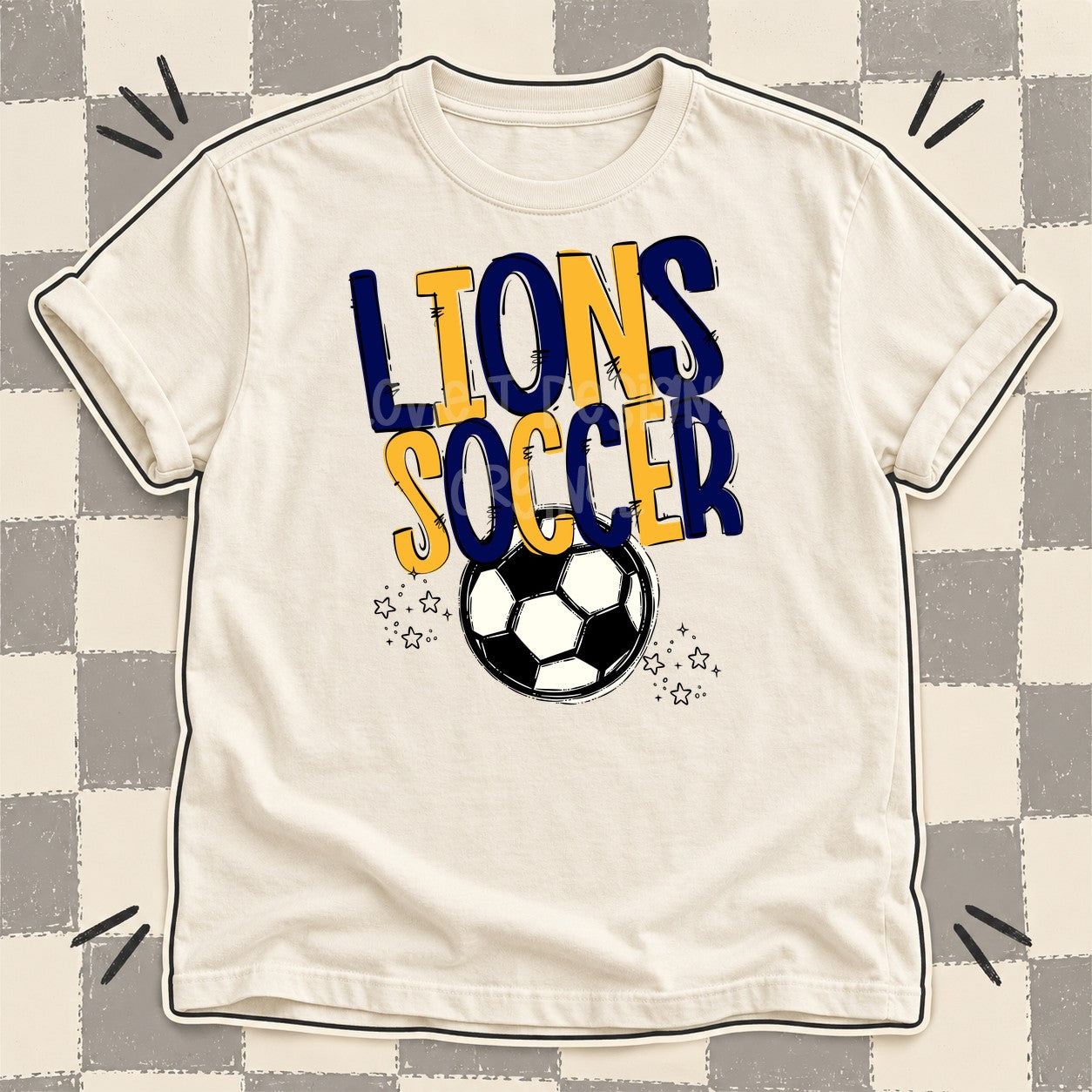 Team Go Soccer Mascots Lions Navy Yellow Gold design