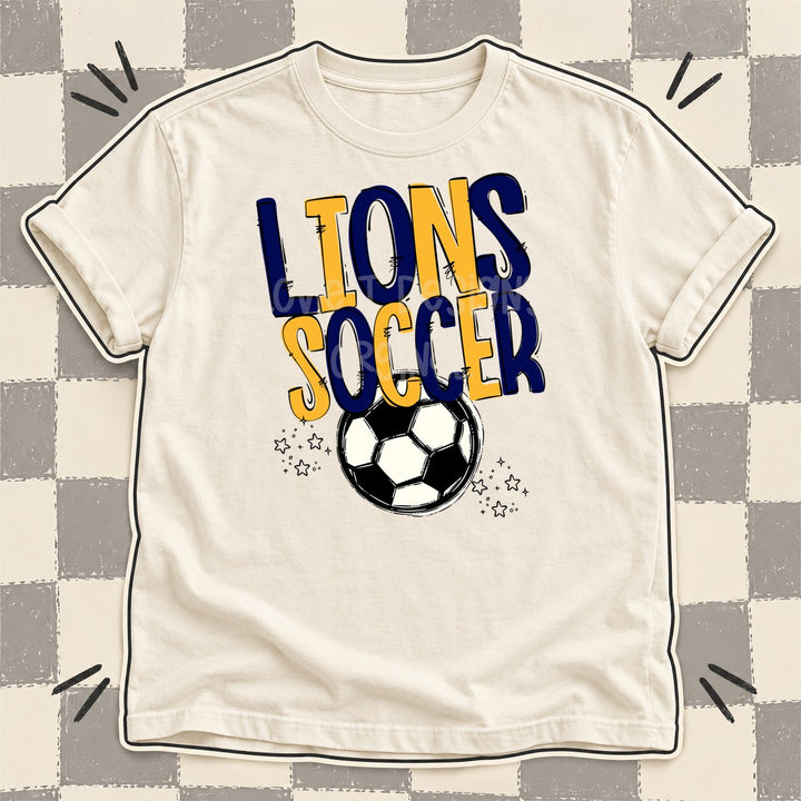 Lions Navy Yellow Gold Team Go Soccer Mascots DTF transfer mockup