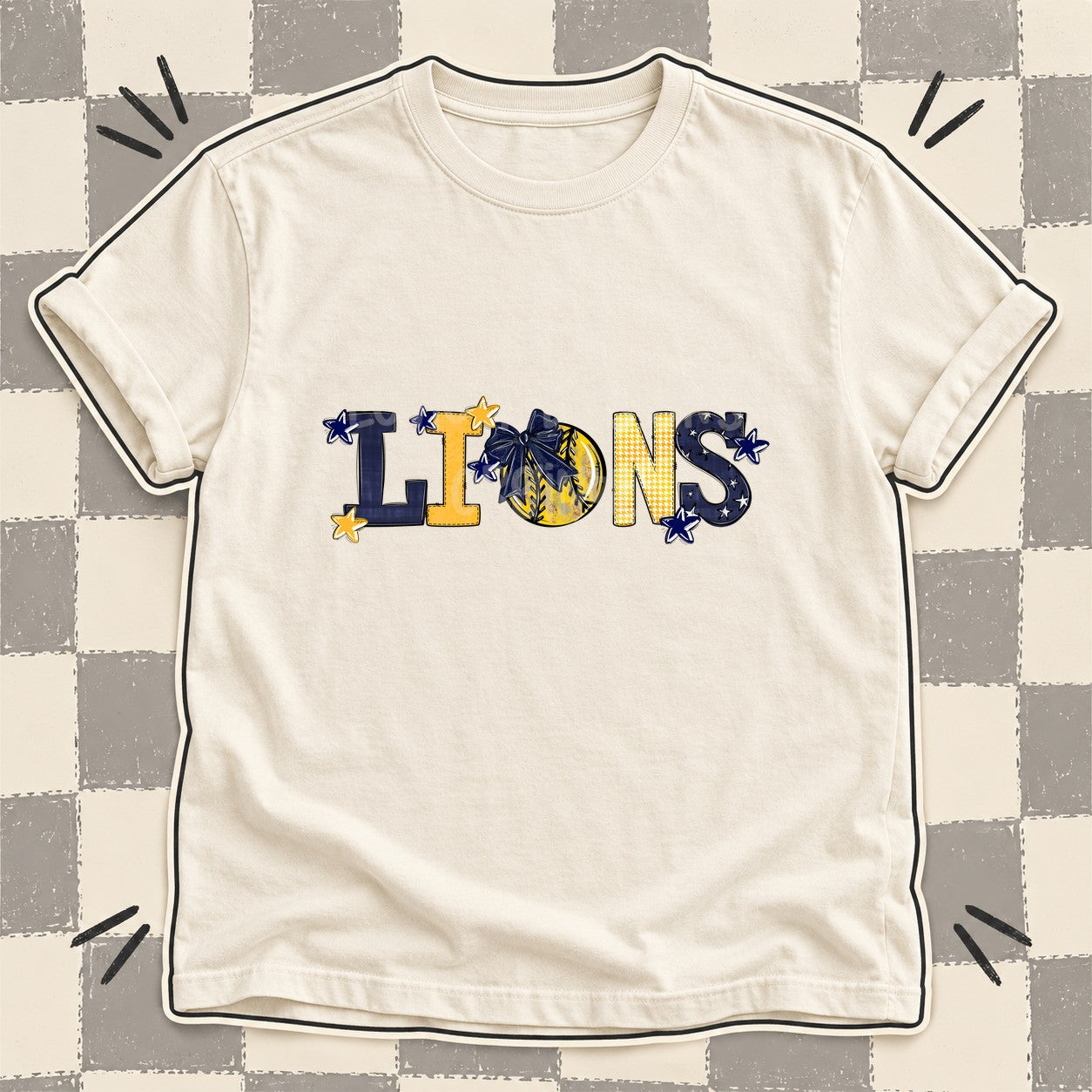 Mixed Doodle Softball Mascots – Mascot Colors Lions Navy Yellow Gold design
