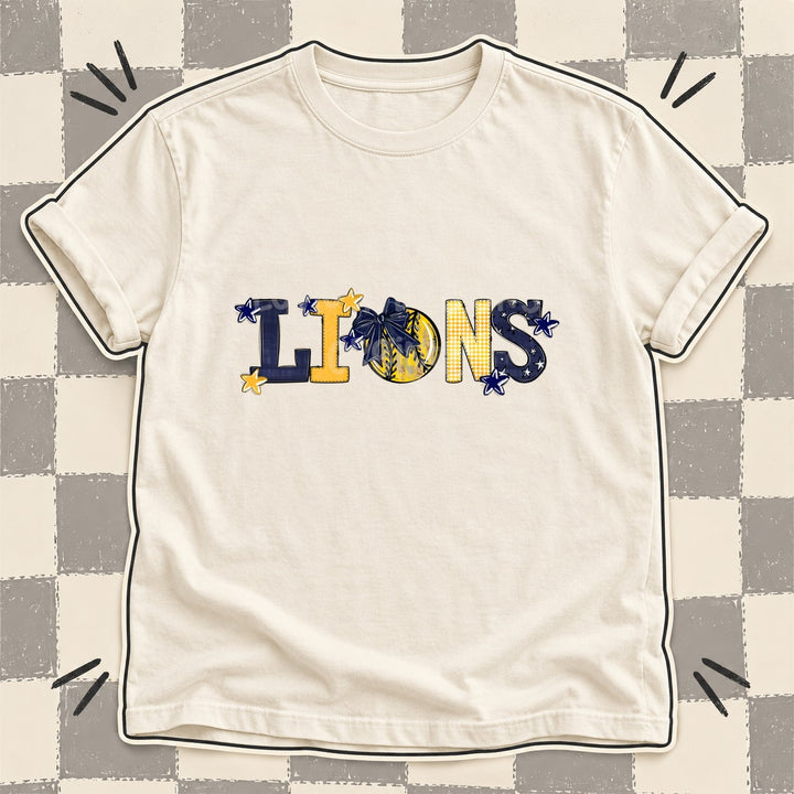 Lions Navy Yellow Gold Mixed Doodle Softball Mascots – Mascot Colors DTF transfer mockup