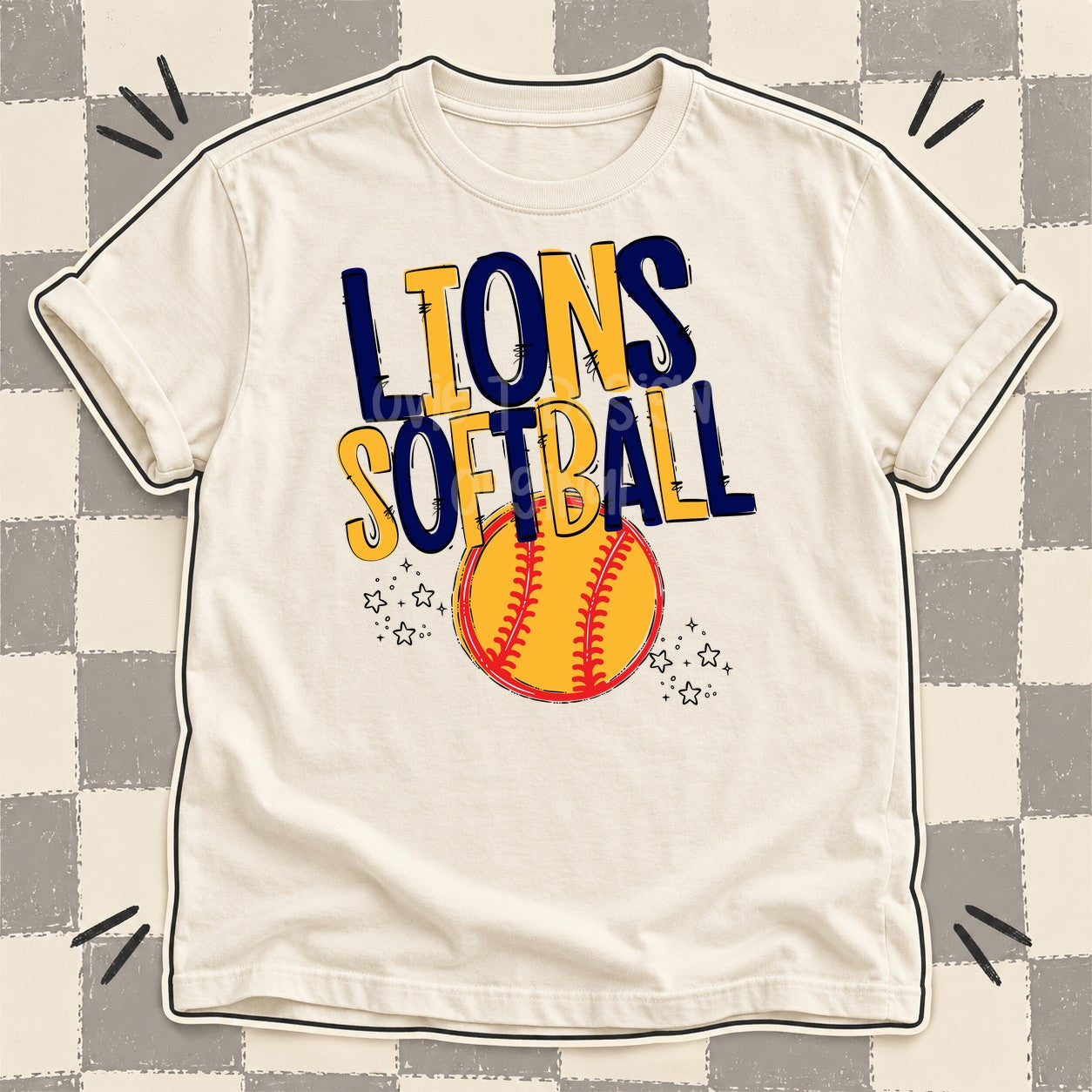 Team Go Softball Mascots Lions Navy Yellow Gold design
