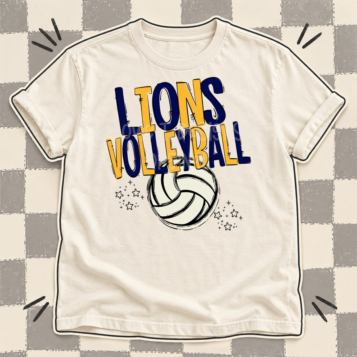 Team Go Volleyball Mascots Lions Navy Yellow Gold design