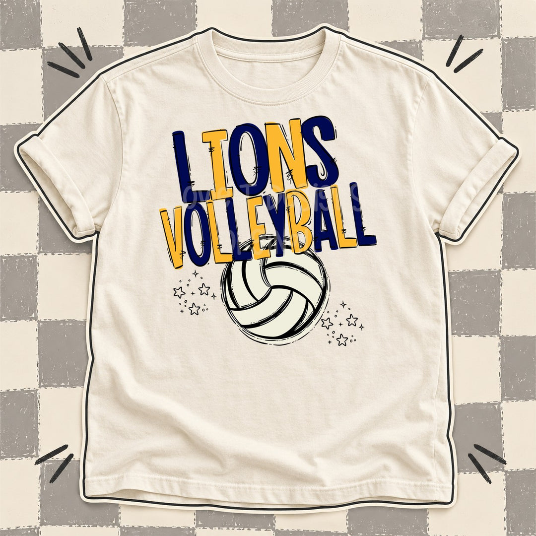 Lions Navy Yellow Gold Team Go Volleyball Mascots DTF transfer mockup