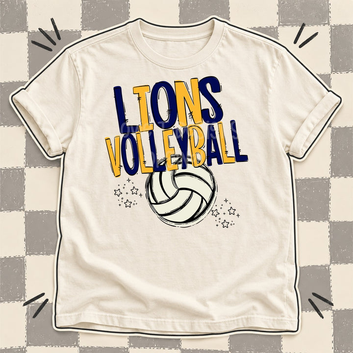 Lions Navy Yellow Gold Team Go Volleyball Mascots DTF transfer mockup