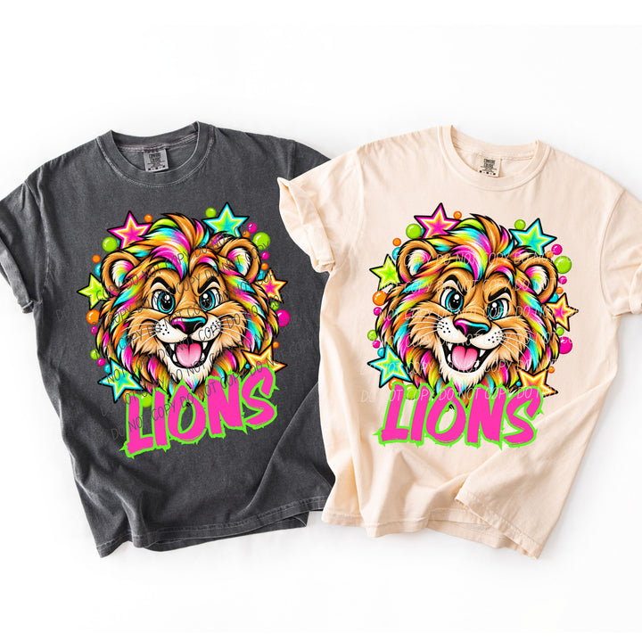 Lions Neon Starstruck mascot DTF transfer