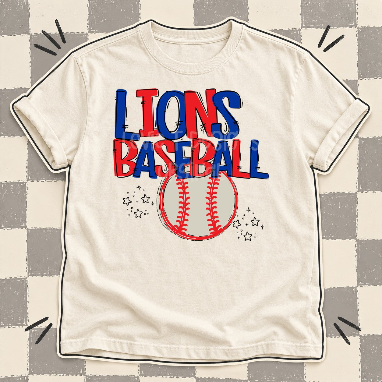Team Go Baseball Mascots Lions Royal Blue Red design