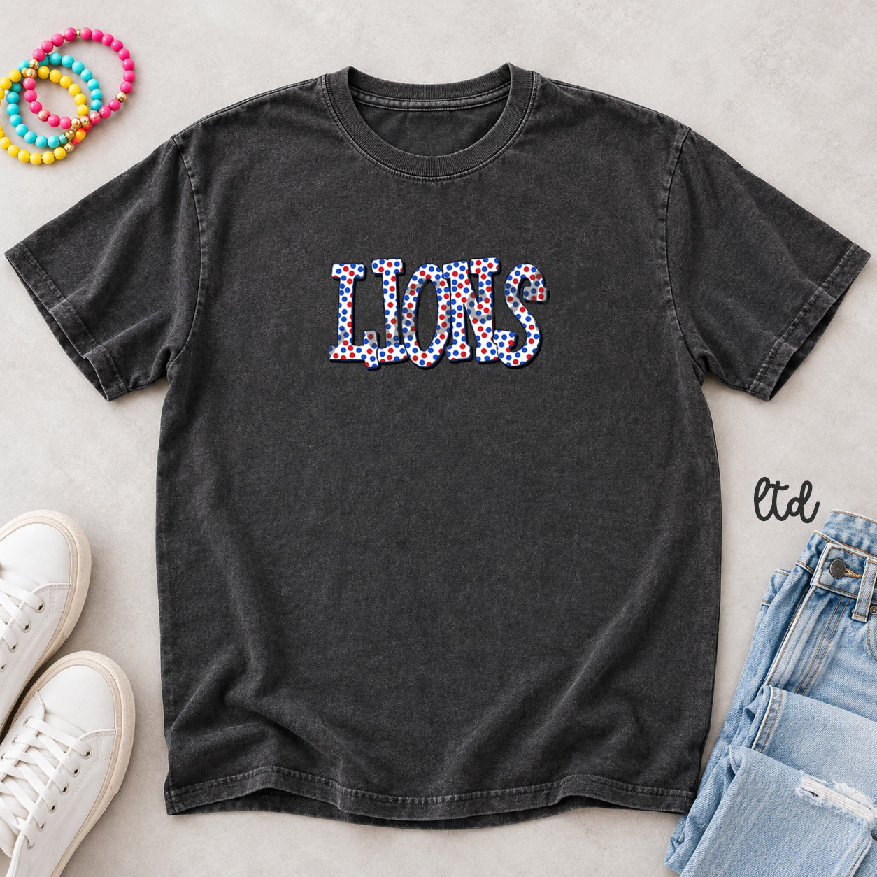 Polka Dot Mascots Lions Royal Blue Red design