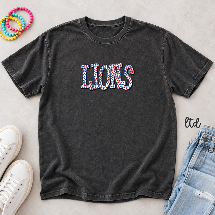 Lions Royal Blue Red Polka Dot Mascots DTF transfer mockup