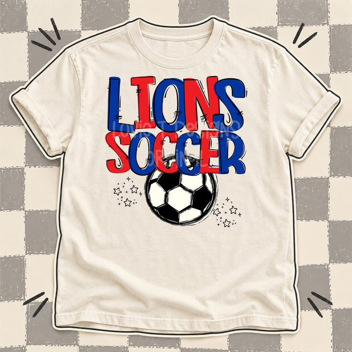 Lions Royal Blue Red Team Go Soccer Mascots DTF transfer mockup